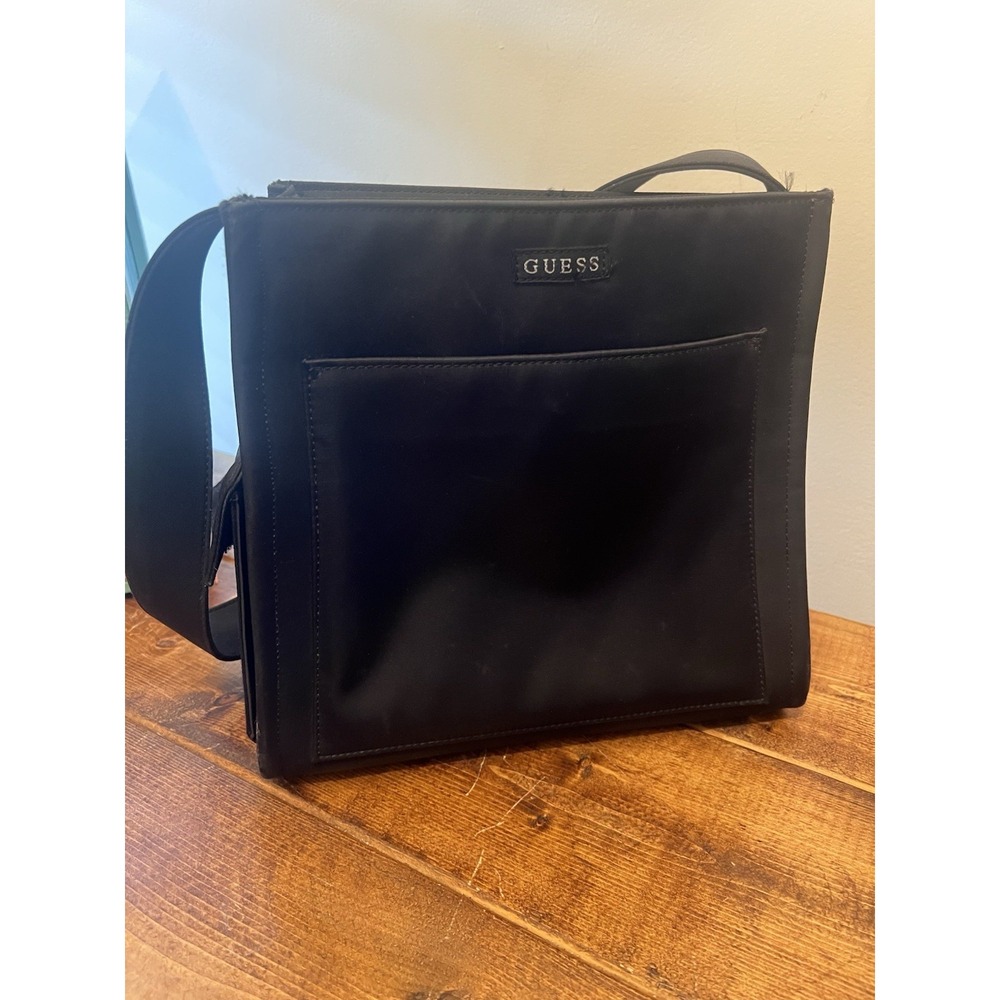 VTG GUESS Black Nylon Shoulder Bag Tote Purse Y2K side Pocket Preppy Bag